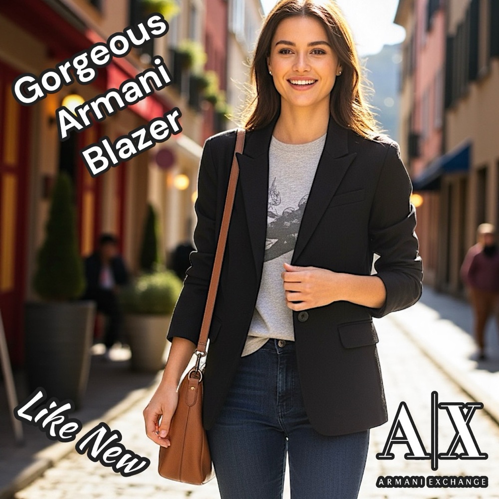 Gorgeous Armani Exchange Black Blazer, Tailored, One Button, Satin Back Collar - Picture 11 of 15